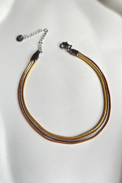 DEMOKAN Kadın Çelik Bileklik 3'lü İp Zincir Bileklik