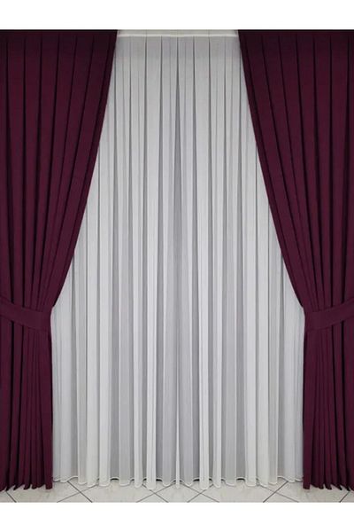 BD beyaz dokuma High Quality Plum Color Pleated Velvety Background Curtain - Single Wing