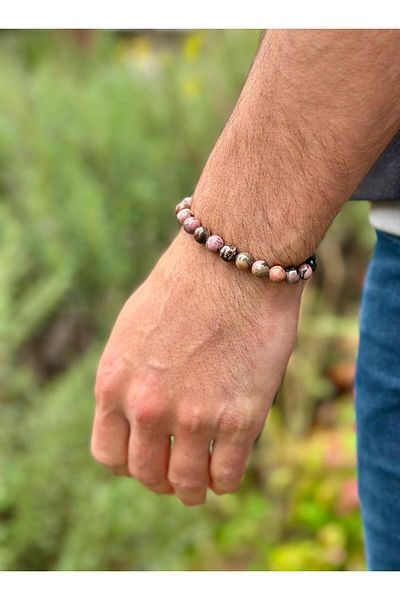 Gökçeada Certified 8 mm Rhodonite Stone Men's Women's Natural Stone Bracelet