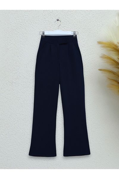 Modamorfo Velcro Detail Pipe Leg Fabric Trousers - Navy