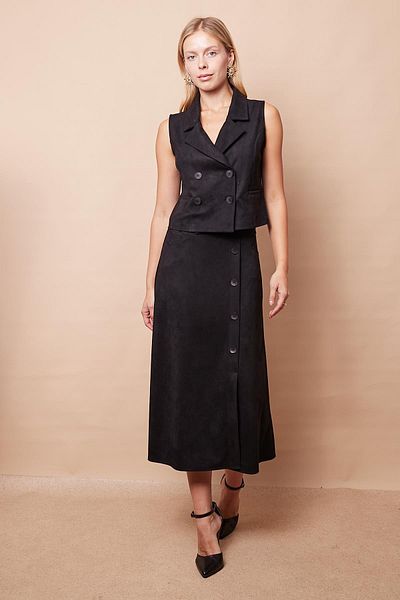 Jument Light Lycra Velvet - Fusta neagră de lungime midi cu buzunare germane