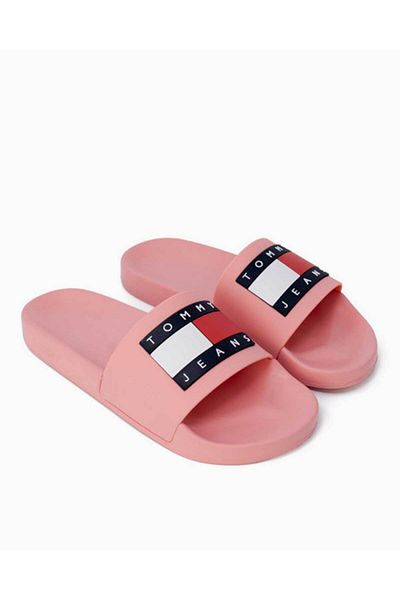 Tommy Hilfiger Women's Brand Logo Rubber Sole Comfortable Ecru Slippers En0en02115-tcr
