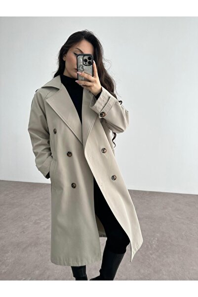 Büşra Doğramacı Klasik Kesim Premium Taş Trenç Kot