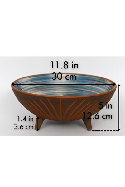 ChaqaBonnie Dekoratif Terracotta Çömlek Kase, Turkuaz, 30cm