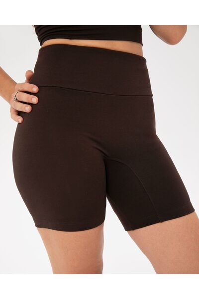 Ayma Active Ψηλόμεσο ιξώδες γυναικείο κολάν ποδηλασίας - Μπροστινό καφέ σορτς χωρίς ραφή