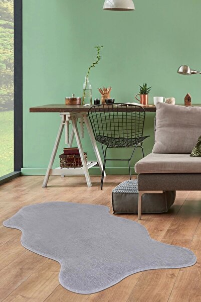 Dijidekor Peluş Halı Açık Gri Cool Yıkanabilir Şekilli Post Yolluk Kilim Salo...