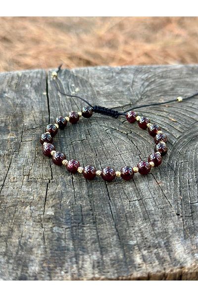 Gökçeada Women's Bracelet with Certified 6 mm Granate (Lal) Stone Macrame