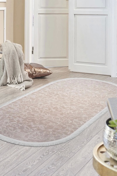 Dijidekor Halı Vizon Elit Yıkanabilir Saçaklı Oval Kesme Ince Yolluk Kilim Sa...