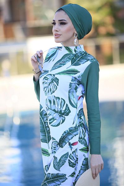 Remsa Mayo Design costum de baie hijab acoperit complet cu frunze verzi