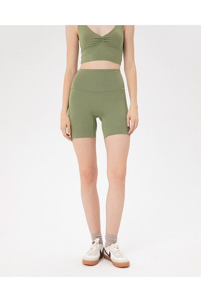 Ayma Active Green Women Viscous Front Seamless High Waist Biker Leggings Shorts