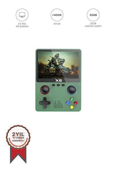 Torima Oyun Konsolları 4000 Üzeri Klasik Oyunlu IPS Ekran Kablosuz Atari Retro Oyun Konsulu X6 Yeşil