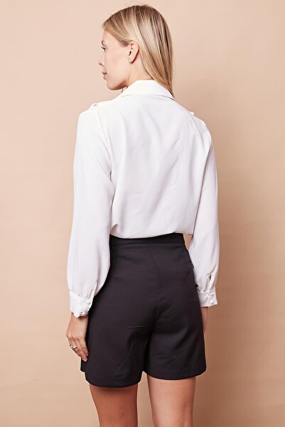 Jument Pantaloni scurti de damă din bumbac, lycra ușoară, țesătură groasă, talie înaltă, lungime medie, fustă-negru