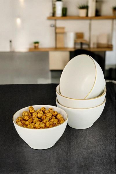 Digithome 4-Piece Porcelain Snack Bowl Presentation Bowl Set 10 cm Gold Gilded Cream - Tl 4037423   C320.003