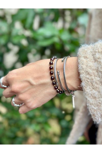 Gökçeada Women's Bracelet with Certified 6 mm Granate (Lal) Stone Macrame