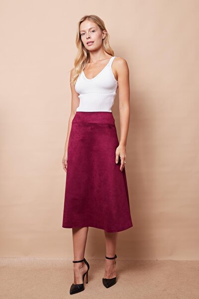 Jument تنورة طويلة من نسيج الجلد السويدي الليكرا الخفيف بخصر عالٍ - بورجوندي