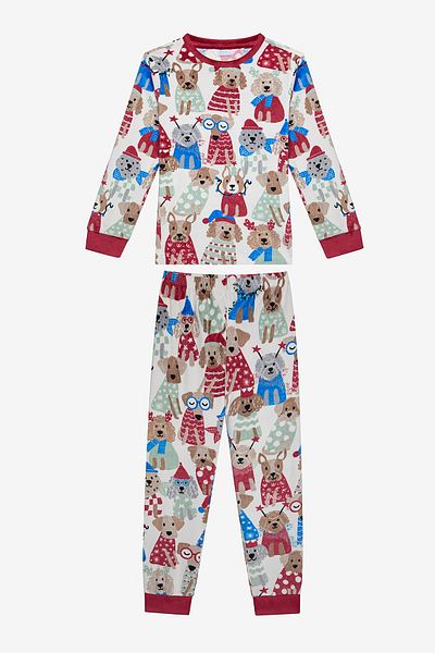 Penti Unisex Kids Party Dog Off White Pajamas Set