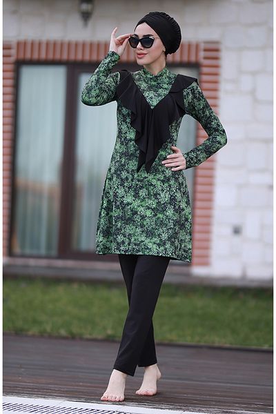 Emayo Lycra Fully Covered Hijab Swimsuit 1927 Melike Green