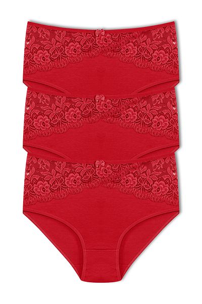 HNX Red High Waist Large Size Women's Panties 3-Piece