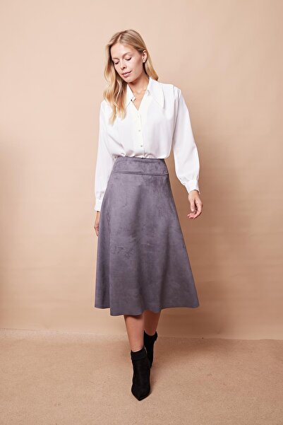 Jument Lightweight Lycra Suede Fabric High Waist Kilos Long Skirt-Gray