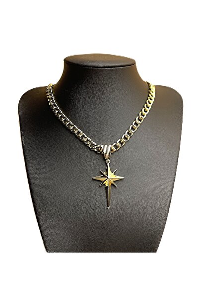 TREND KUTUP YILDİZ KOLYE VİP ZİNCİRLİ ÇELİK TAKİ