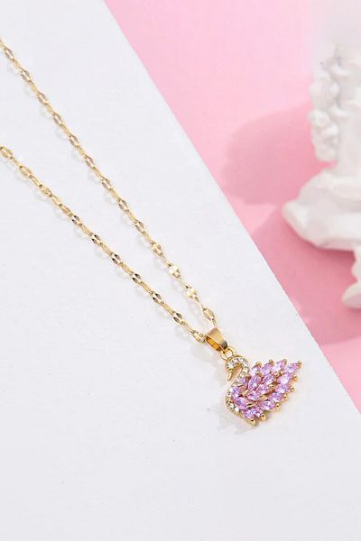 The Collection Tarnish Women's Gold Purple Stone Swan Steel Necklace