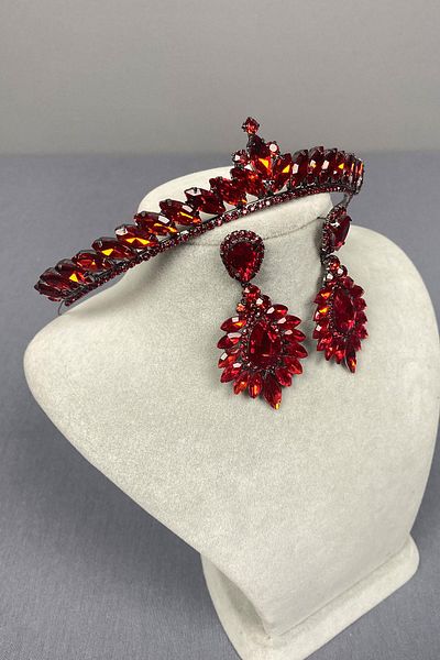 Hayalperest boncuk Ece Bridal Henna Crown and Shuttle Stone Earrings