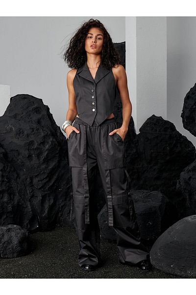 RİVUS Elastic Waist Pocket Detailed Canvas Cargo Pants - Anthracite