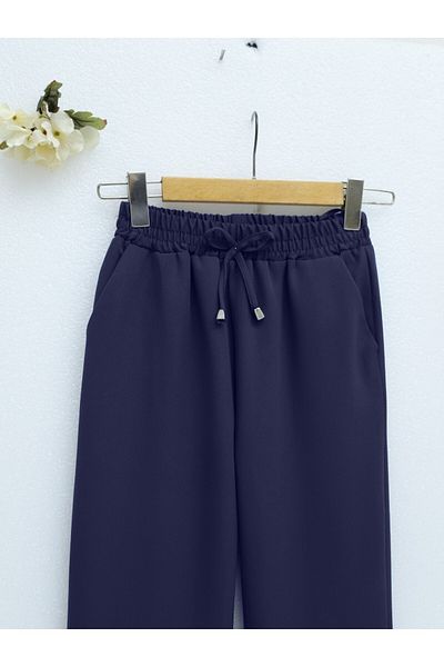 Modamorfo Navy Trousers with Tight Legs and Lace-Up Waist