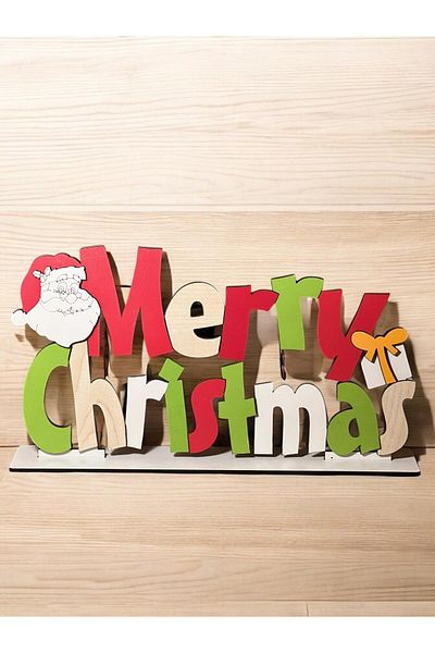 Happyland Christmas Wooden Merry Christmas Written Tabletop Decor Ornament 30X15 cm