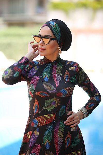 Remsa Mayo 2013 Model Lyre and Full Covered Hijab Swimsuit - Feather Leaf Tuğba