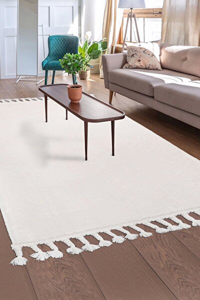 Dijidekor Peluş Halı Açık Vizon Cool Saçaklı Post Kesme Yolluk Kilim Salon Ha...