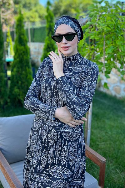 Remsa Mayo Σχεδιασμός Full Covered Hijab Swimsuit R-018 Leaf Tema Ipek