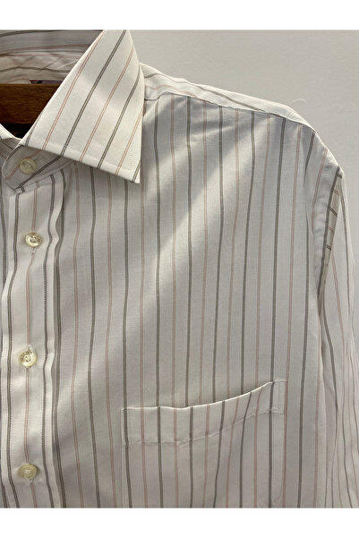Yils LONDON Klasik Tarz Krem-Kırmızı Çizgili Gömlek- Uzun Kollu