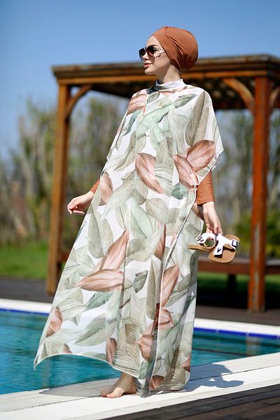 Remsa Mayo Καφτάν Pareo Soft Leaves με μοτίβο σε Hijab Swimsuit 430-551
