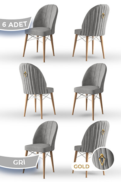 Rhythm Series, 1st Class Babyface Fabric, Natural Wooden Leg, 6 Gray Chairs with White Cage