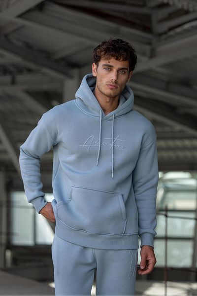 Pobudo Oversize Blue Color Hooded Tracksuit Set