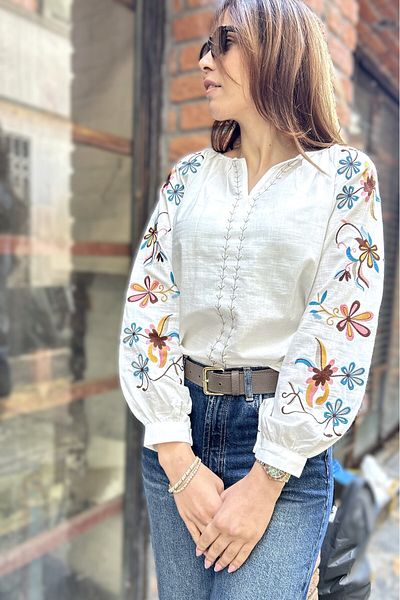 Ateilerdijle Vintage Judge λαιμόκοψη Raglan μανίκι μπλούζα με κέντημα λουλουδιών