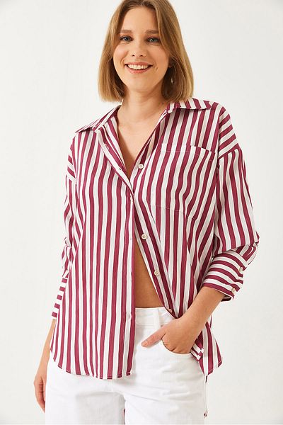 Bianco Lucci Damen-Oversize-Shirt mit einer Tasche, gestreift, G1008 60261157