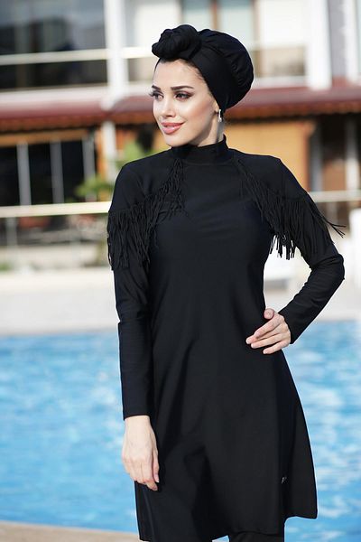 Remsa Mayo Πλήρως καλυμμένο μαγιό Lycra Hijab - Tassel 4105 Μαύρο