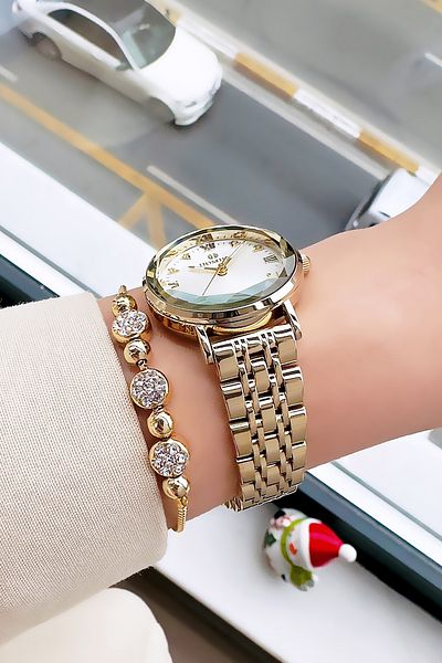 Homies Gold Color Waterproof Women's Wristwatch - with Steel Band and Bracelet Hmby2039C1