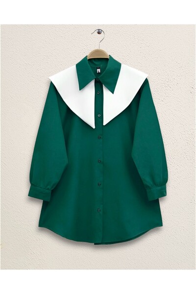 Modamorfo قميص تيري كوتون بياقة بحار - زمرد