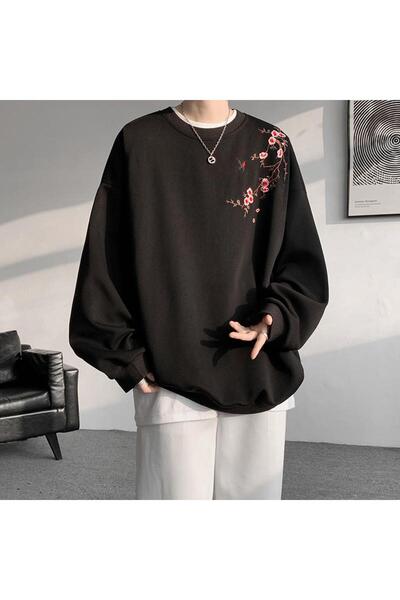 Drippy Işlemeli Sweatshirt adam kazaklar yeni tişörtü Harajuku uzun kollu kore giyim yorumları birço Siyah