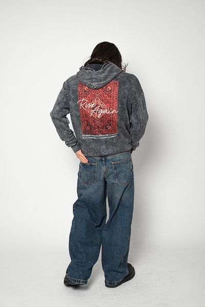 Sekizbiraltı Rise Again Printed Oversize Unisex Premium Washable Black Hoodie