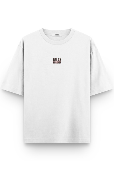 Overoz Relax Forever White Oversize T-Shirt - Back Printed, Unisex, 1298