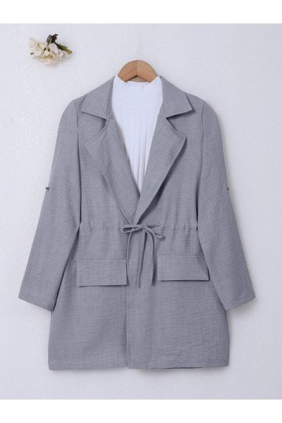 Modamorfo Leinenanzug – Tunnelbrückenjacke mit Klappe, Grau