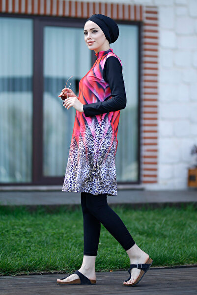 Remsa Mayo Design Fully Covered Hijab Swimsuit Red Leopard 900-119