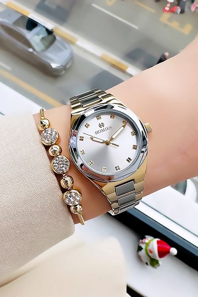 Homies Original Special Boxed Glass Women's Wristwatch Waterproof Two Colors Steel Band + Bracelet Hmby2040C2