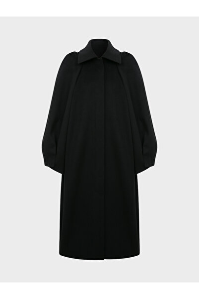RİVUS Balon Kollu Uzun Kaşe Mont - Siyah