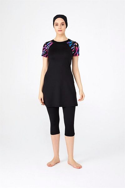 TESMAY Black Hijab Swimsuit - Semi-Closed, Model 0446