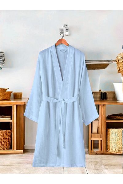 CollessiaHome Kimono halat de baie subțire unisex - 100% bumbac organic, muselină cu două straturi, halat de dimineață, albastru indigo